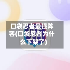 口袋忍者最强阵容(口袋忍者为什么下架了)