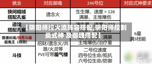 【阴阳师控火流阵容搭配,阴阳师控制类式神 及御魂搭配】