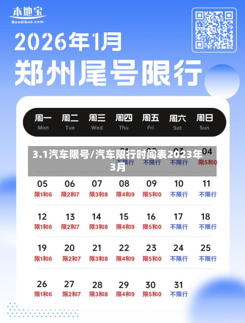 3.1汽车限号/汽车限行时间表2023年3月-第2张图片
